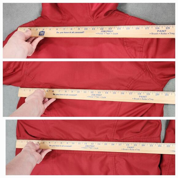 Marmot Trench Coat sz L Women Hooded Brick Red Lined Mid Length Lined Pockets - Picture 5 of 13